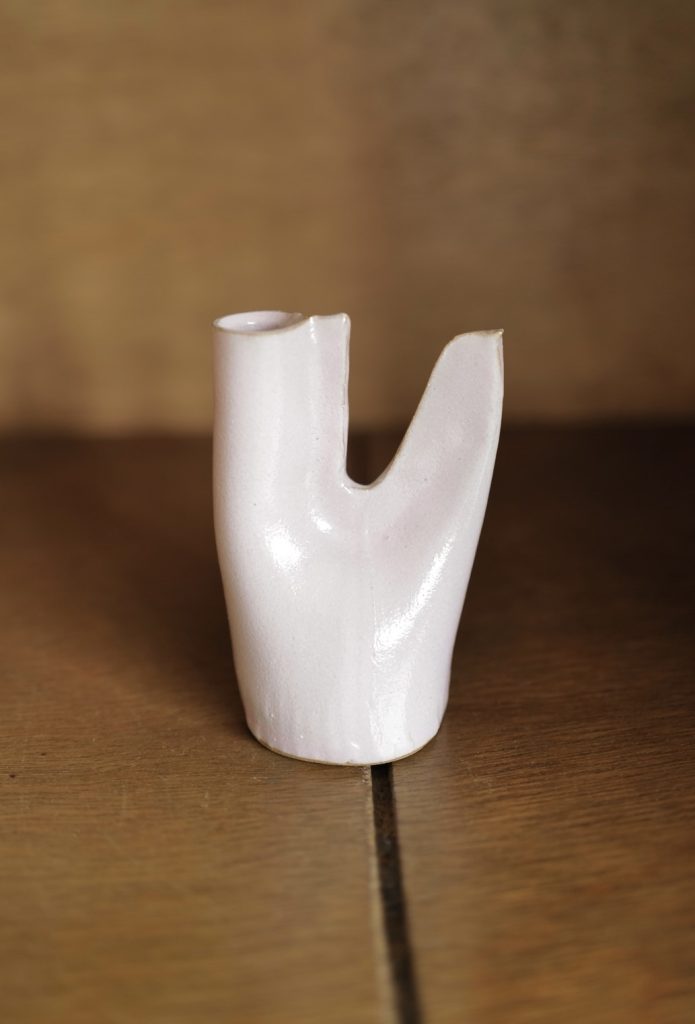 teto ceramics/鳥の一輪刺し（白ツヤ)